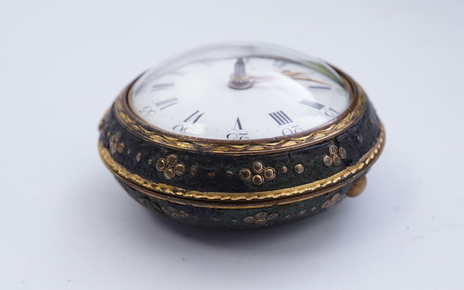An 18th century gilt metal and leather pair cased key wind verge pocket watch by Samuel Adams, Bromley, Kent, circa 1770